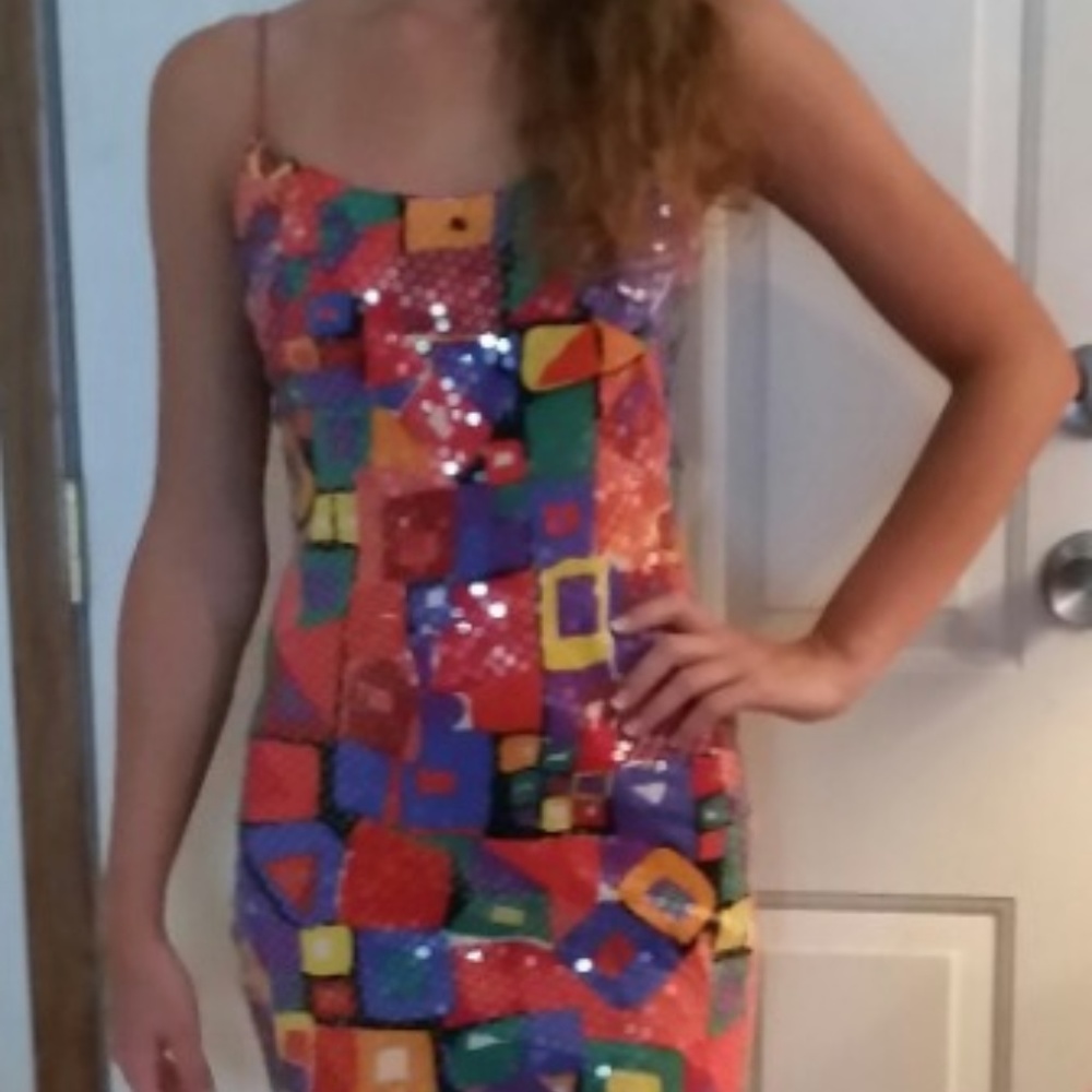 A.J. Bari Vintage Abstract Silk Sequin 80s Mini Dr